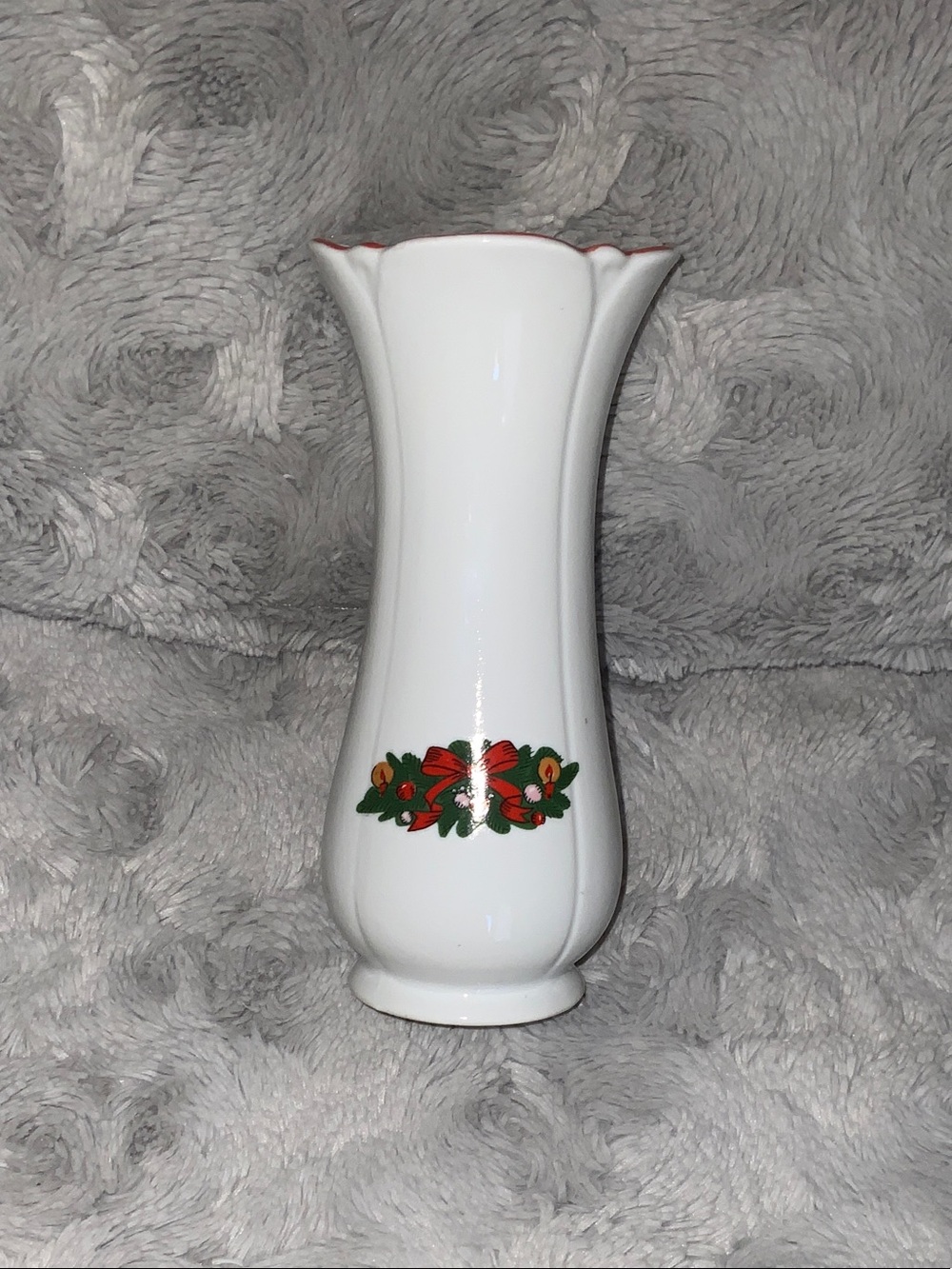 White Ceramic Holiday Ribbon Vase